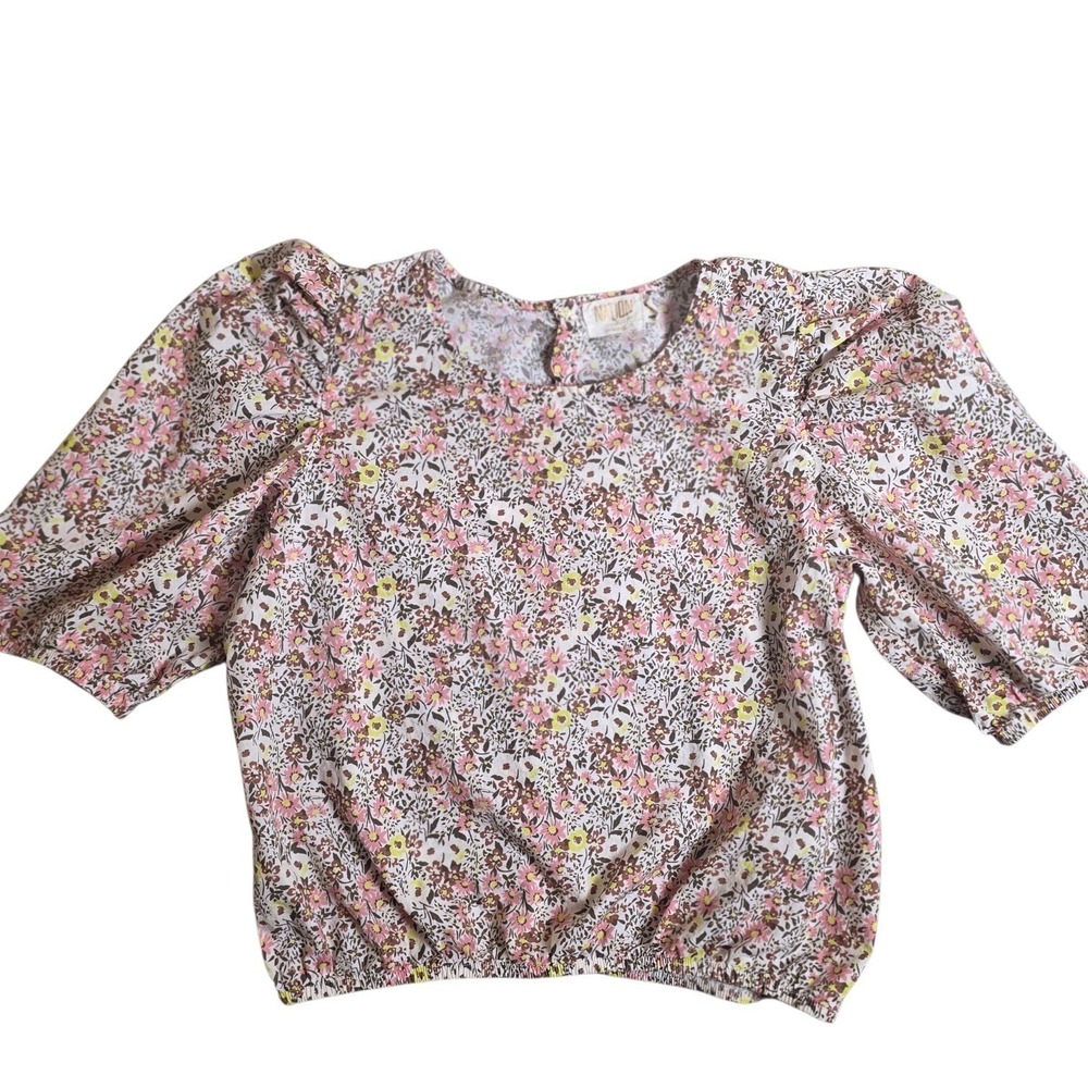 Nation LTD Floral Puff Sleeve Blouse Women Medium Pink Yellow 2220CPDA - Picture 2 of 12